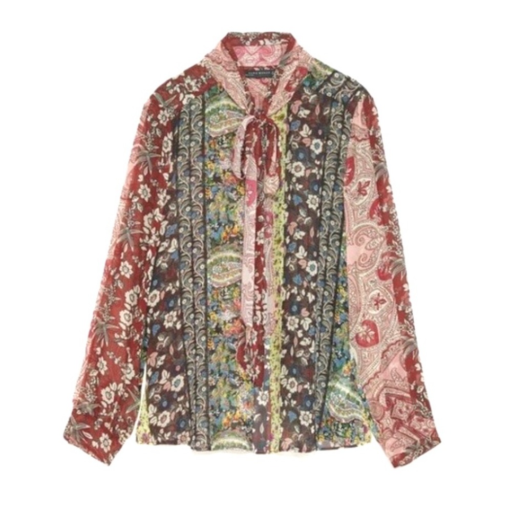 Zara patchwork print bow blouse - Picture 2 of 8